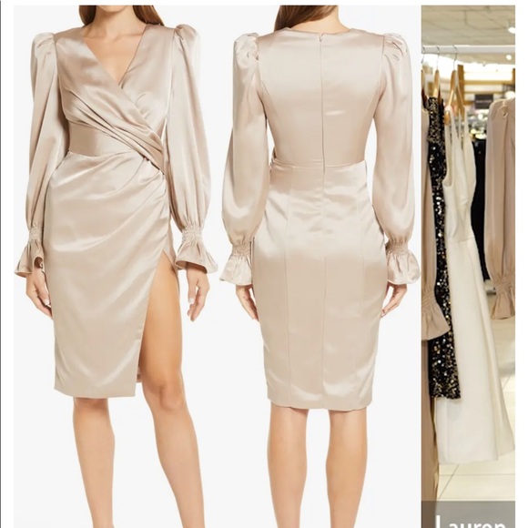Lavish Alice Dresses & Skirts - Lavish Alice Balloon Long Sleeve Satin Faux Wrap Dress